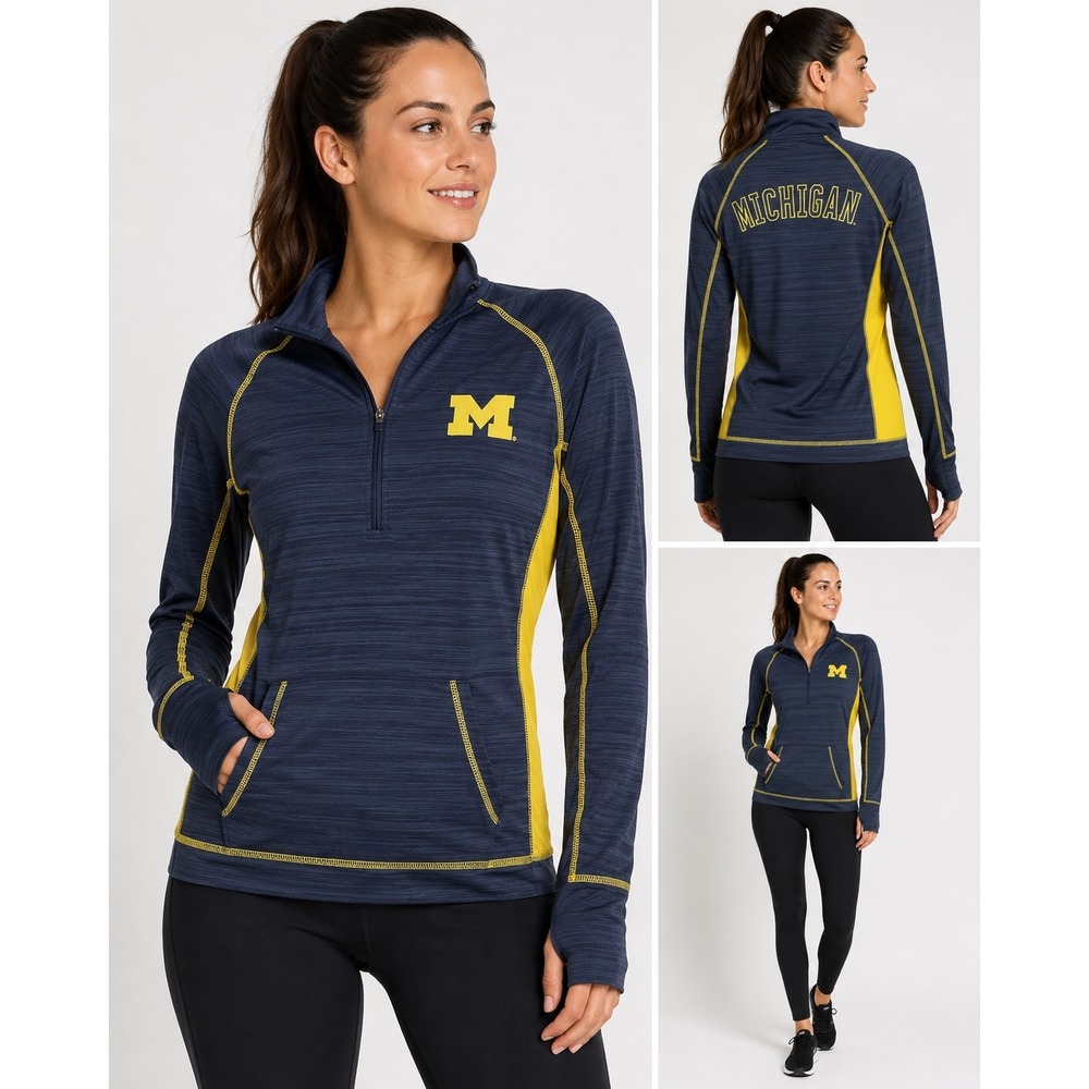 Colosseum Michigan Wolverines Mens Navy Maize 1/4 Zip Pullover Small Lightweight